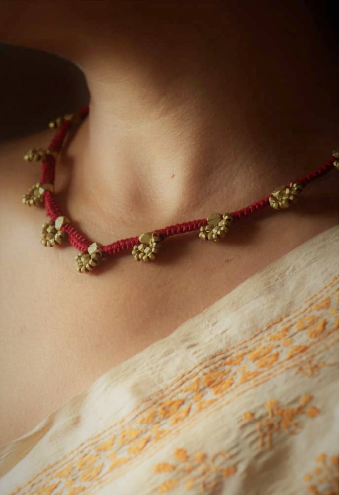 Red and Gold Dokra Beads Choker